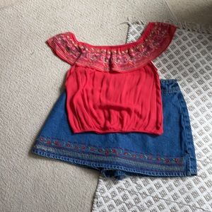 Set Vintage Jeans Embroidery Skort(run size 9) & Top (S)
